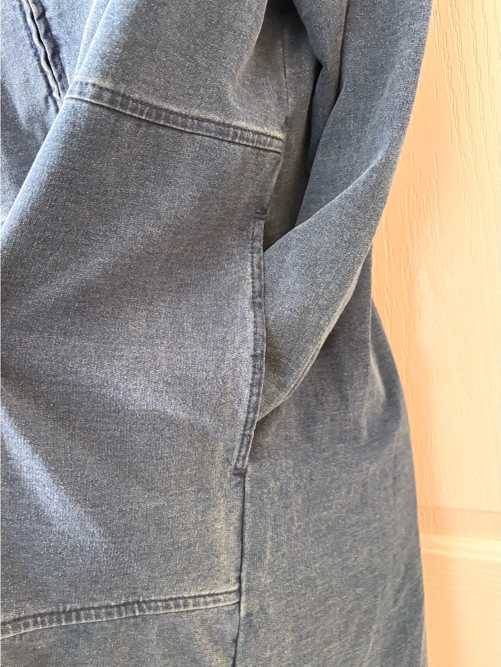 Washed Blue Hooded Denim-Style Jean Jacket - Picture 3 of 6